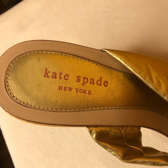 Kate Spade Gold Wood Slide Sandals 10 - Picture 4 of 8
